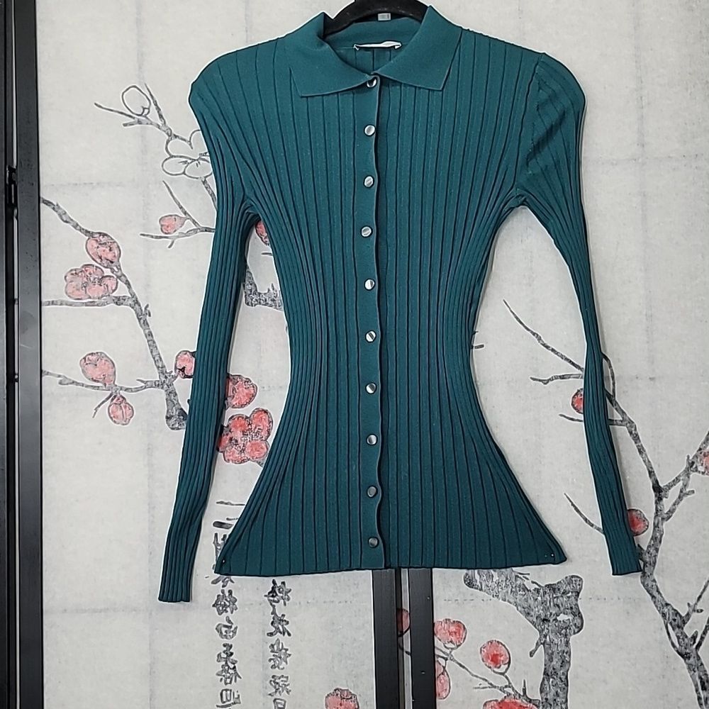 Vince Ribbed Button-front Cardigan in Dark Jade Size Small
